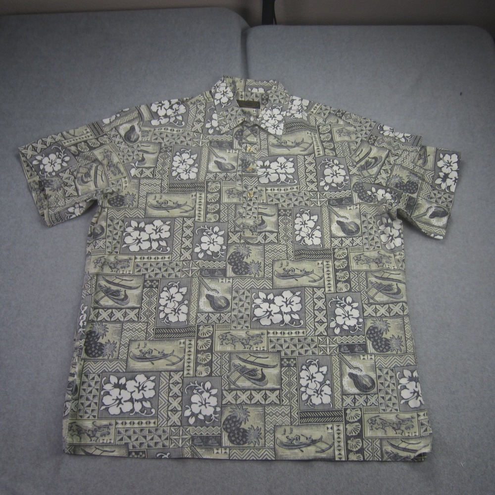 Hawaiian Reserve Collection  Shirt Mens XL Aloha Hawaiian Tropical Floral Henley